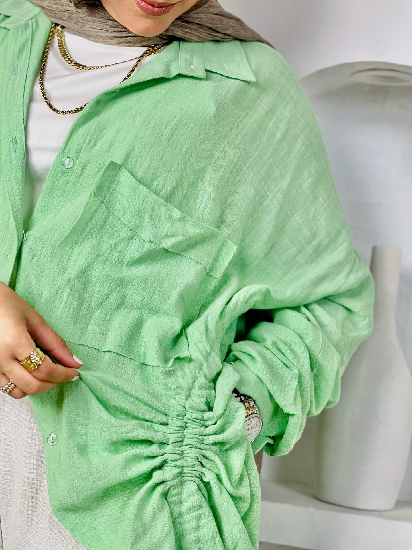 Drawstring Linen Shirt