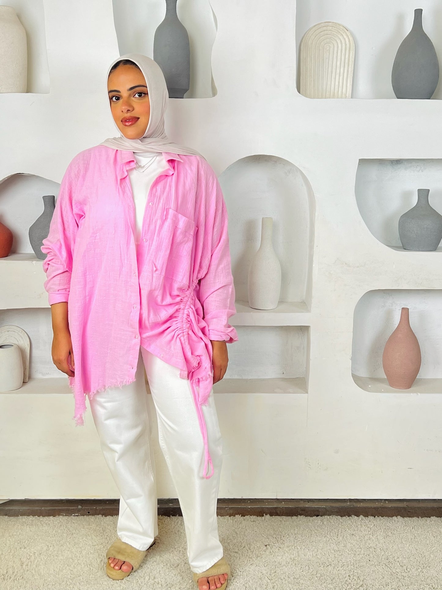 Drawstring Linen Shirt